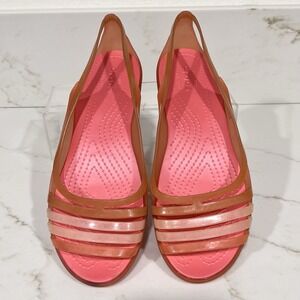 Crocs Isabella Huarache Jelly Sandals 10 Flat Slip On Coral Pink